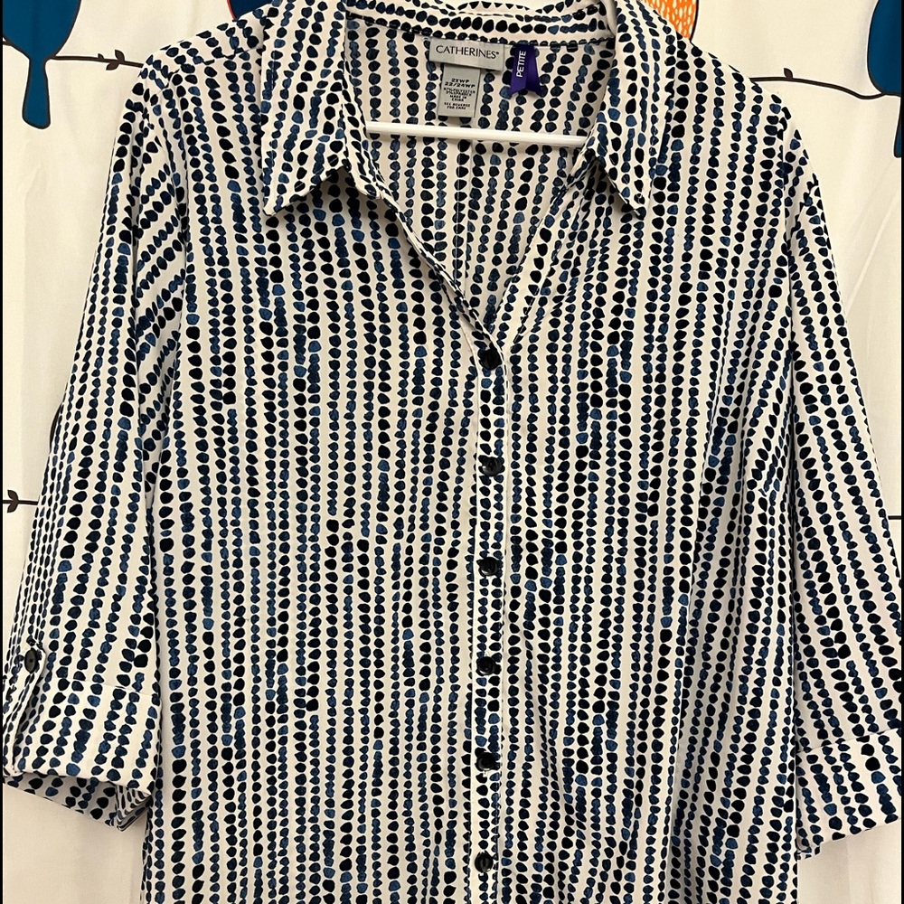 White and Blue button down blouse - Catherines 2X Petite